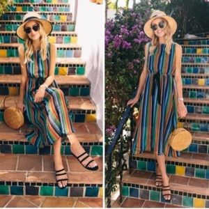 Anthropologie Eva Franco Striped Crotchet tank midi dress boho women size 10